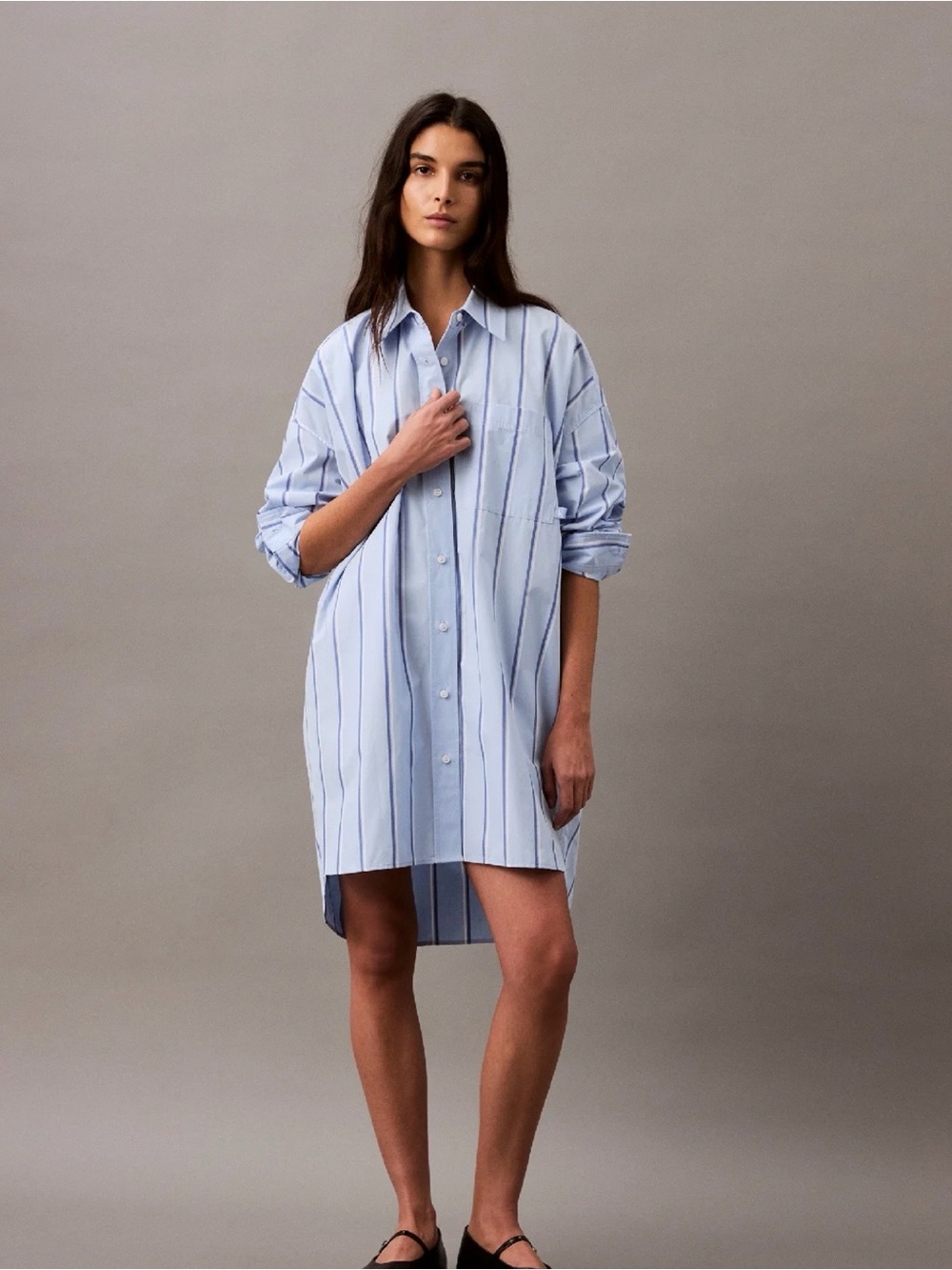 NWT Calvin Klein Oversized Light Blue Stripe Button-Down Shirt Dress XL